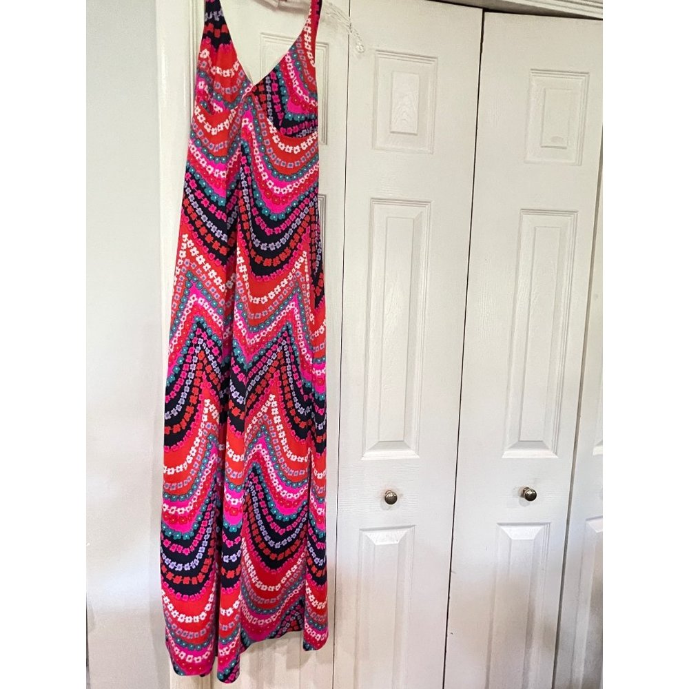 Vintage Elizabeth Stewart size 6 Maxi Bright Color Geometric built in bra retro